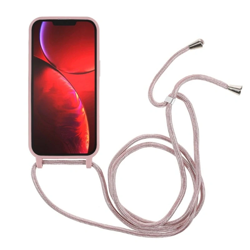 Kryt na iPhone 13 Mini gumový se šňůrkou na krk stararůžový