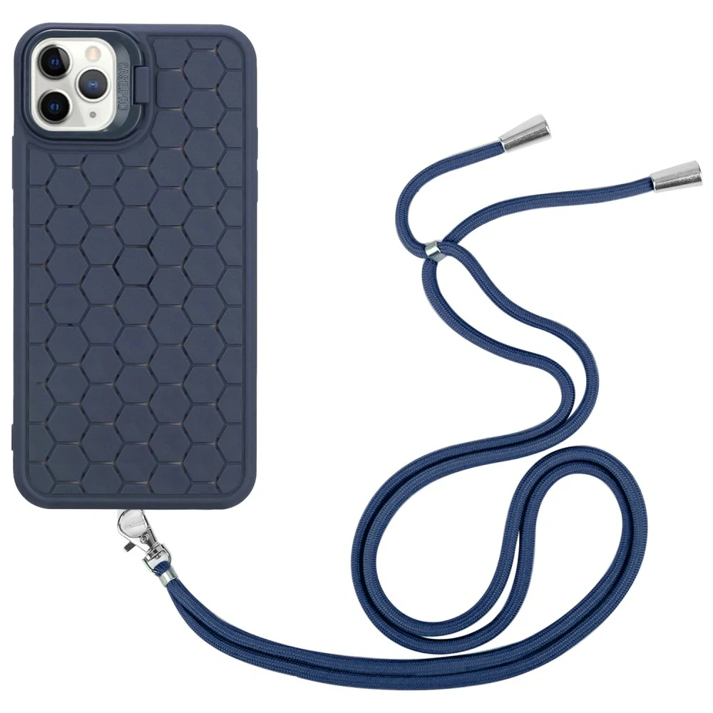 Kryt na iPhone 14 Pro Honeycomb s podporou MagSafe a šňůrkou na krk modrý