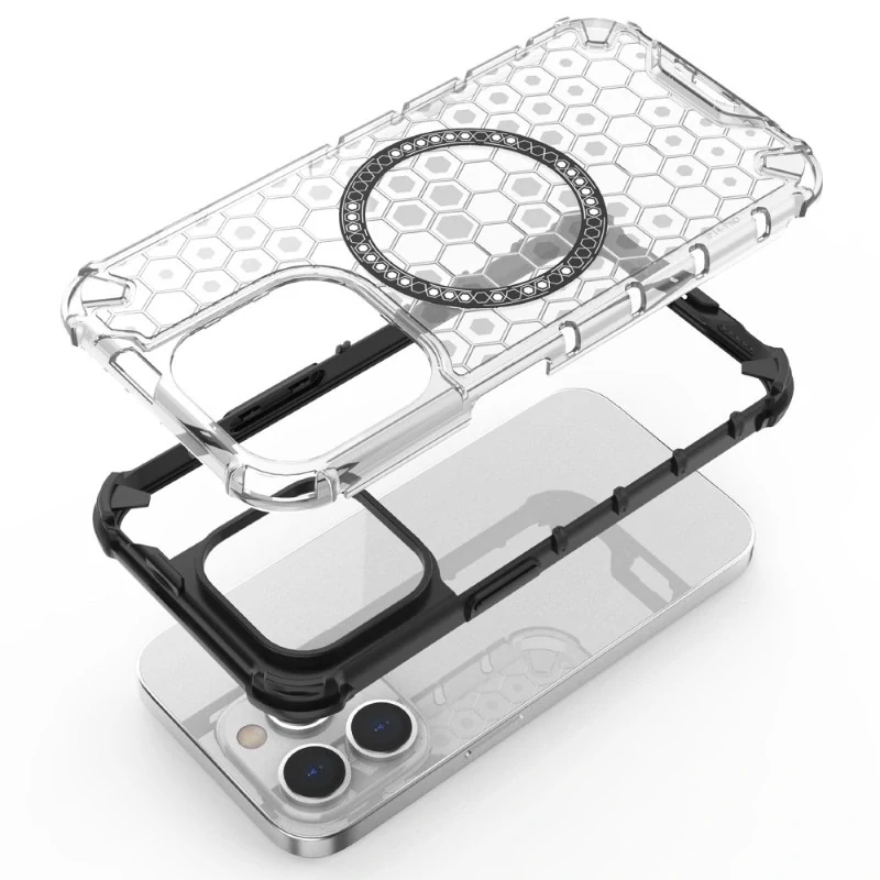 Kryt na iPhone 14 Pro odolný Honeycomb s podporou Magsafe čirý