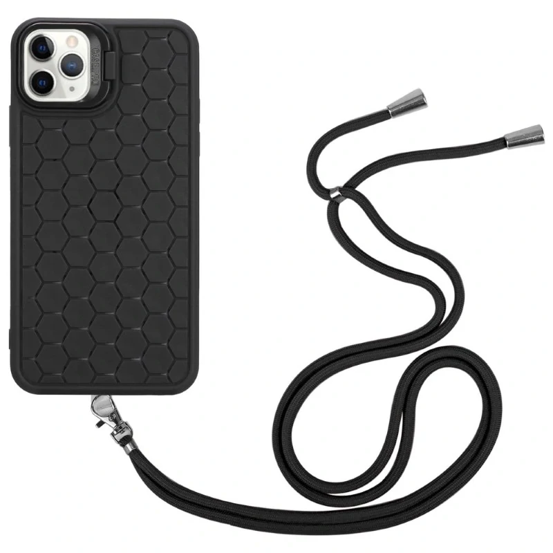 Kryt na iPhone 12 / 12 Pro Honeycomb s podporou MagSafe a šňůrkou na krk černý