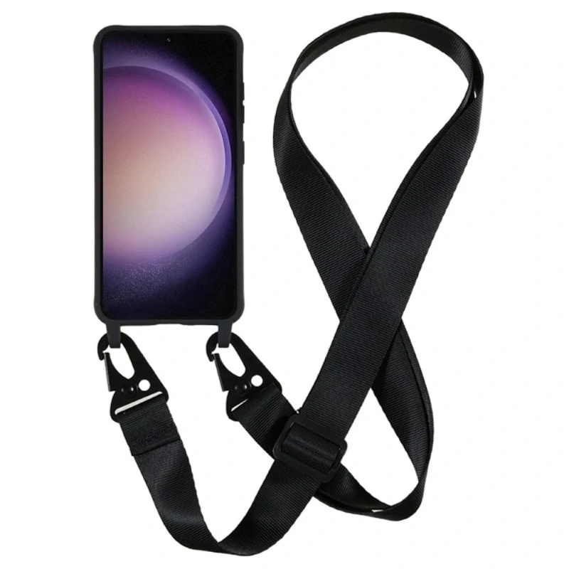 Kryt na Samsung Galaxy S23 gumový se šňůrkou na krk černý