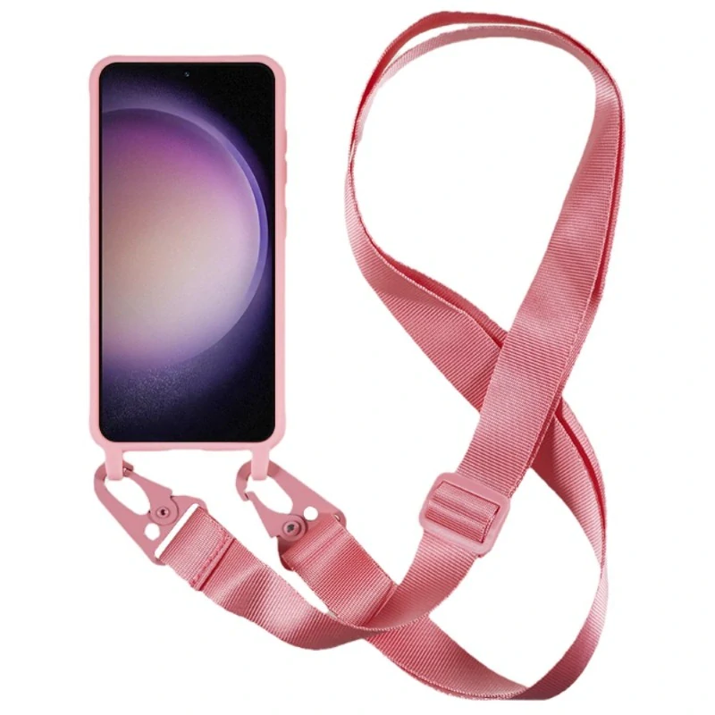 Kryt na Samsung Galaxy S23 gumový se šňůrkou na krk růžový