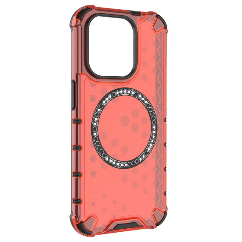 Kryt na iPhone 15 Pro Max odolný Honeycomb s podporou Magsafe červený