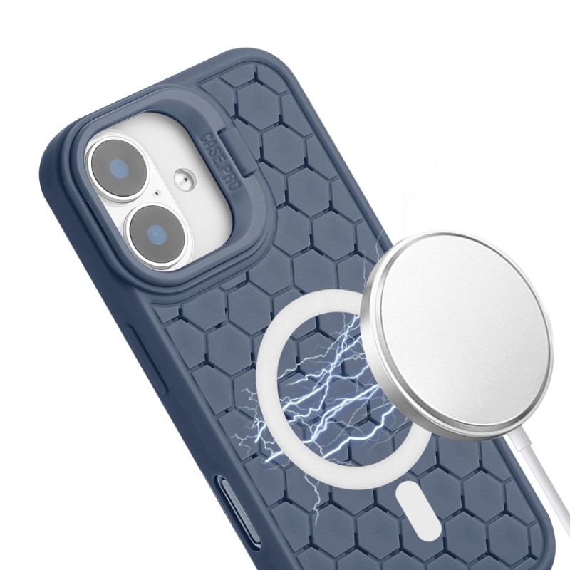 Kryt na iPhone 16 Honeycomb s podporou MagSafe a šňůrkou na krk modrý