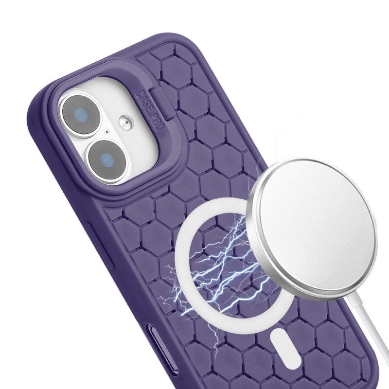Kryt na iPhone 16 Honeycomb s podporou MagSafe a šňůrkou na krk fialový
