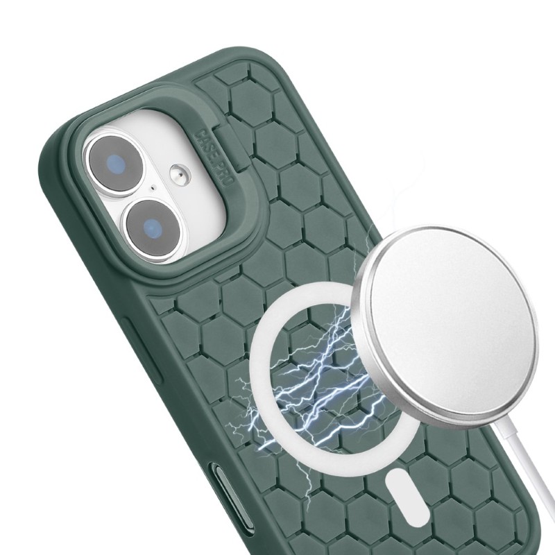 Kryt na iPhone 16 Honeycomb s podporou MagSafe a šňůrkou na krk zelený