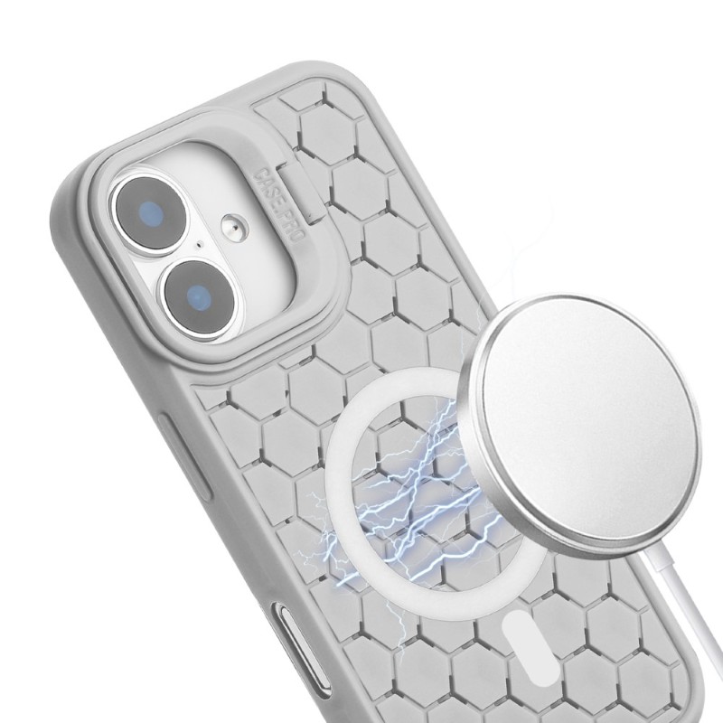 Kryt na iPhone 16 Honeycomb s podporou MagSafe a šňůrkou na krk šedý
