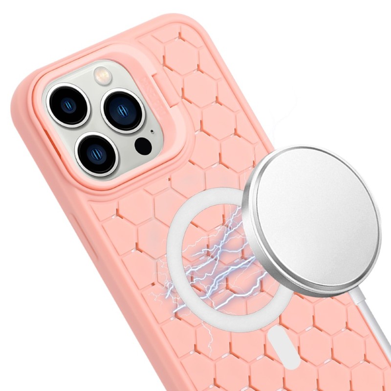 Kryt na iPhone 16 Pro Honeycomb s podporou MagSafe a šňůrkou na krk růžový