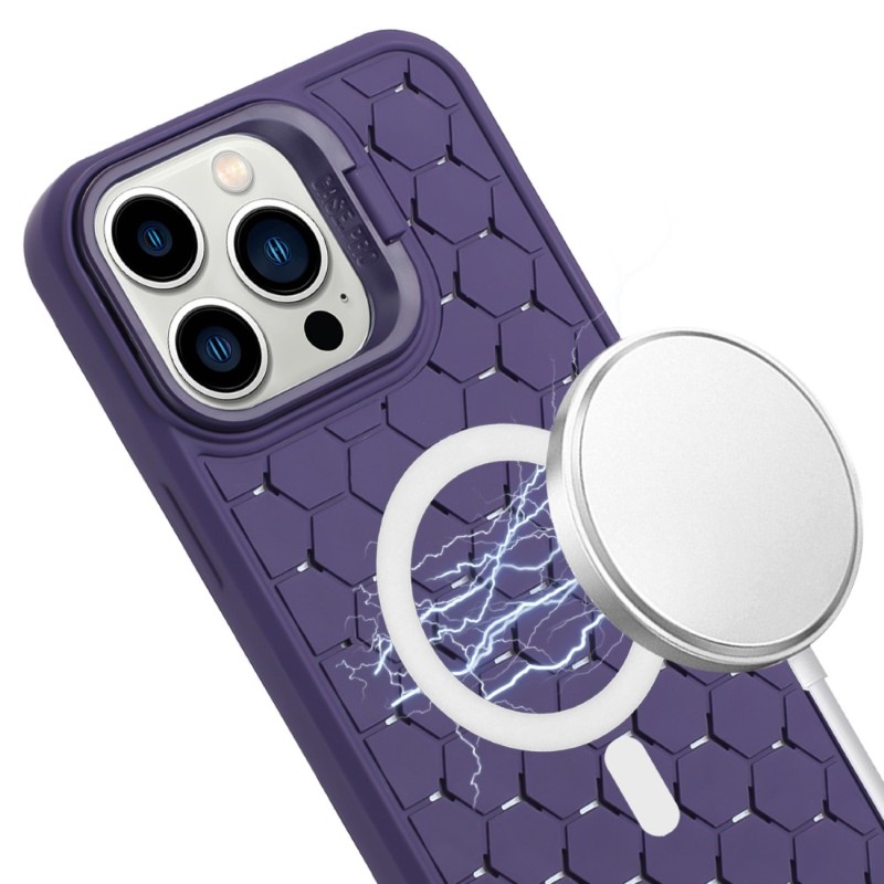 Kryt na iPhone 16 Pro Honeycomb s podporou MagSafe a šňůrkou na krk fialový