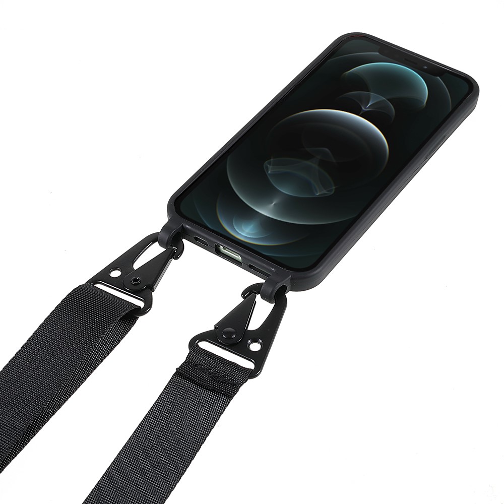 Kryt na iPhone 12 / 12 Pro gumový se šňůrkou na krk černý