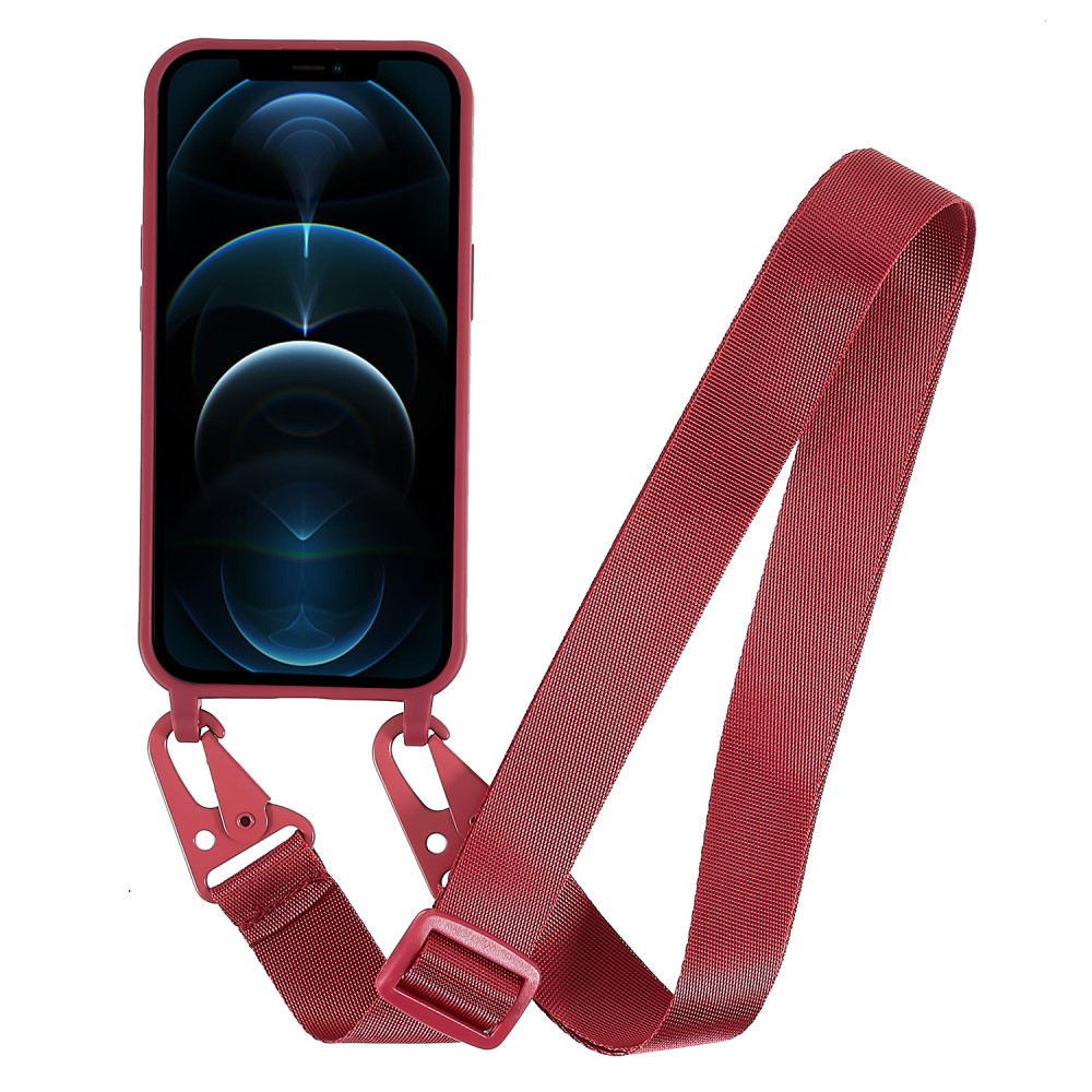 Kryt na iPhone 12 / 12 Pro gumový se šňůrkou na krk vínový