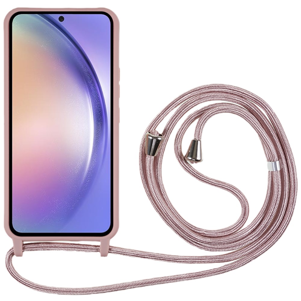 Kryt na Samsung Galaxy S25 gumový se šňůrkou na krk starorůžový