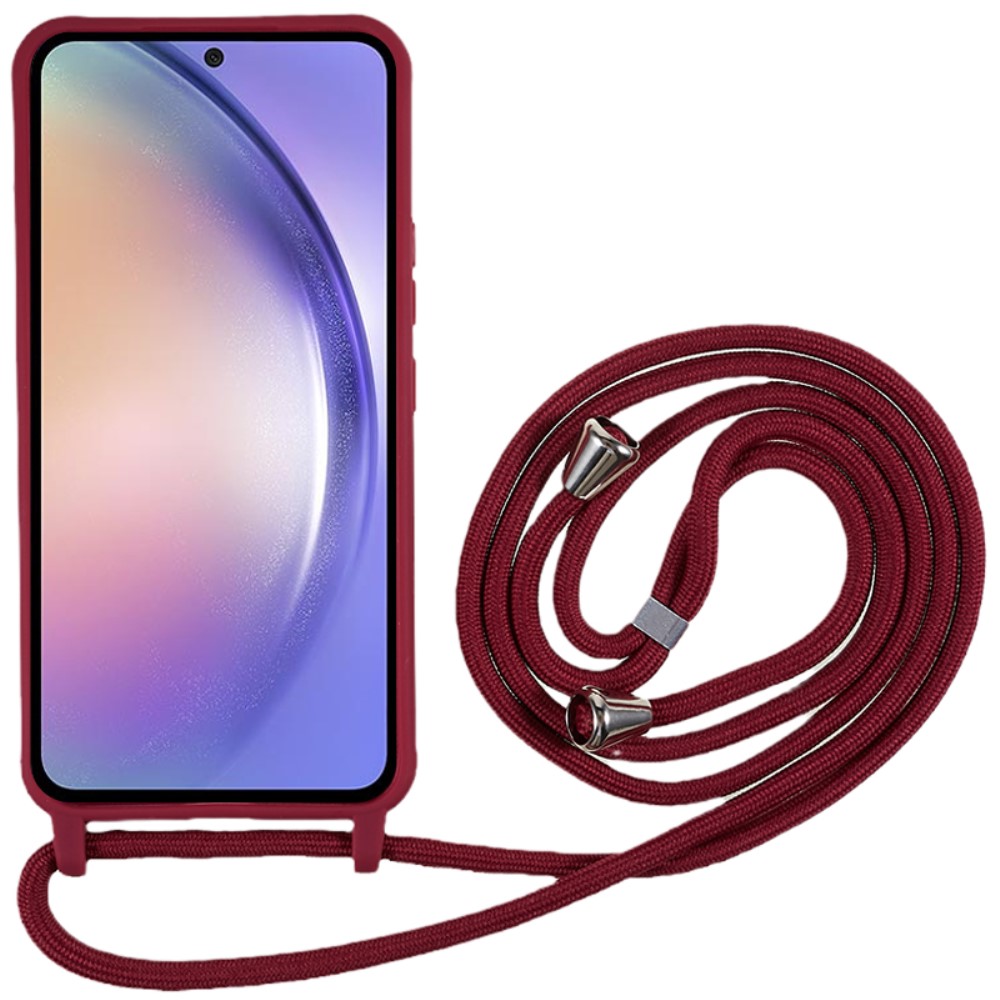 Kryt na Samsung Galaxy S25 gumový se šňůrkou na krk vínový