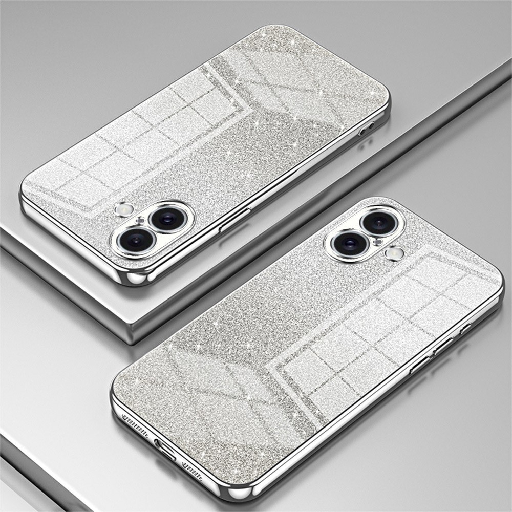 Kryt na iPhone 16 Plus gumový Glitter stříbrný