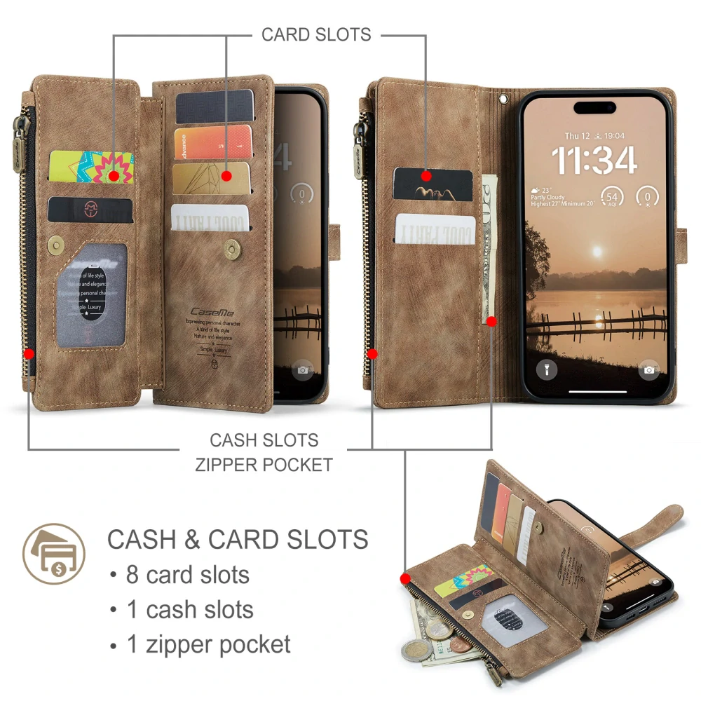 Pouzdro pro iPhone 17 Pro CASEME Luxury Double Layer hnědé
