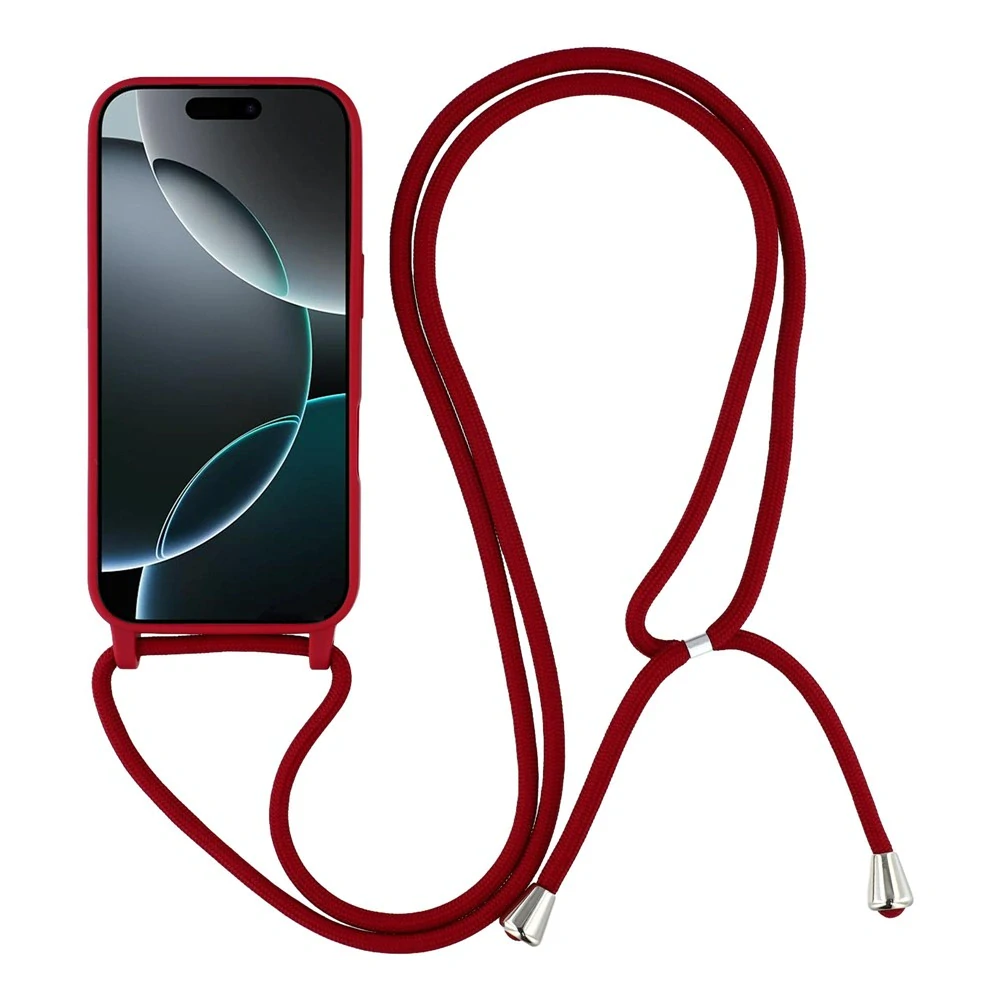 Kryt na iPhone 17 Pro gumový se šňůrkou na krk vínový