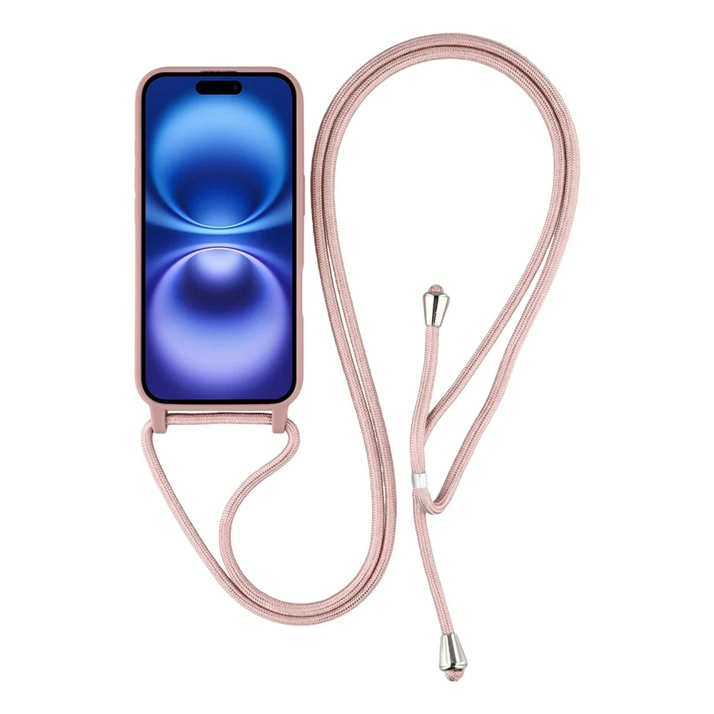 Kryt na iPhone 17 gumový se šňůrkou na krk starorůžový