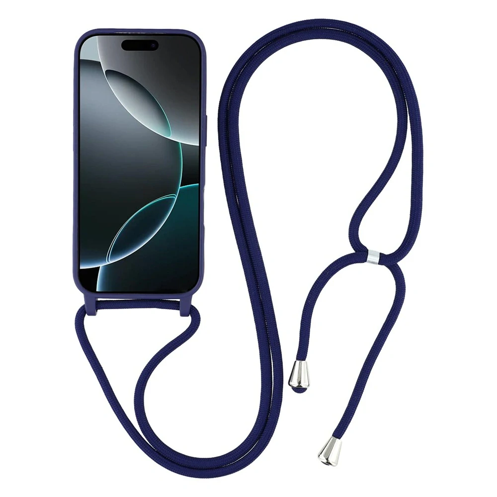 Kryt na iPhone 17 Pro Max gumový se šňůrkou na krk modrý