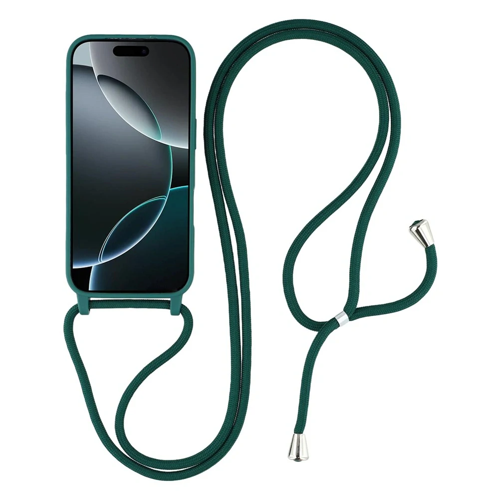 Kryt na iPhone 17 Pro Max gumový se šňůrkou na krk zelený