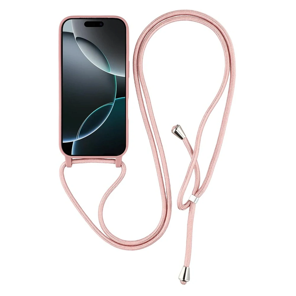 Kryt na iPhone 17 Pro Max gumový se šňůrkou na krk starorůžový