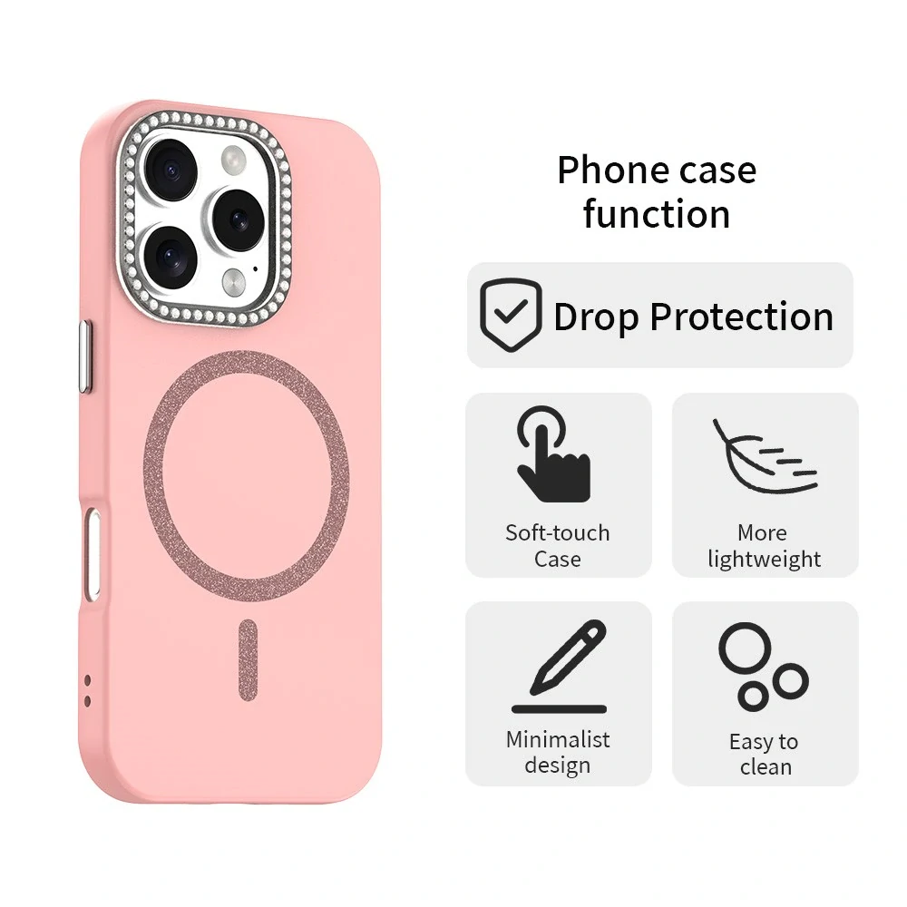 Kryt na iPhone 16 Pro s podporou MagSafe Diamond růžový