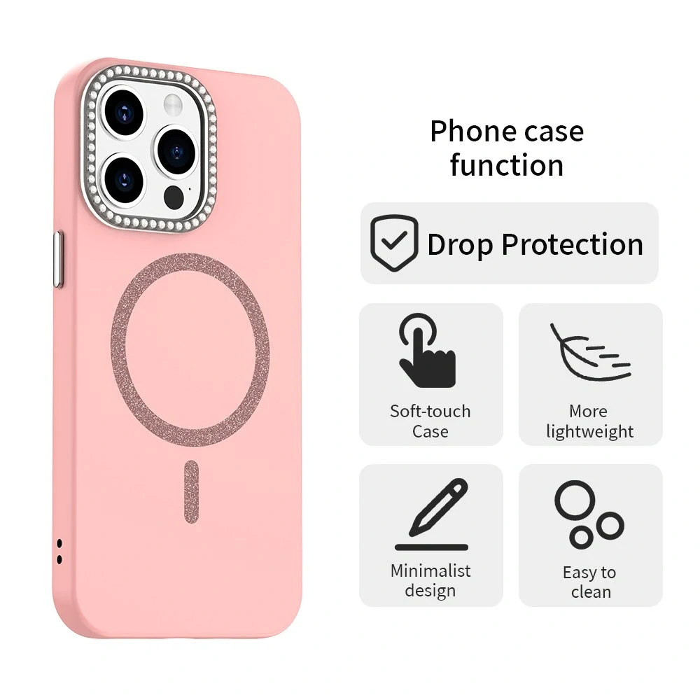 Kryt na iPhone 15 Pro s podporou MagSafe Diamond růžový