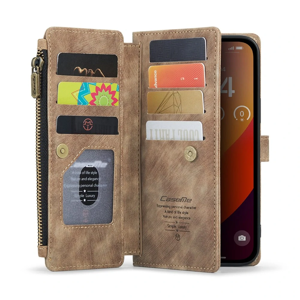 Pouzdro pro iPhone 16 Pro Max CASEME Luxury Double Layer hnědé