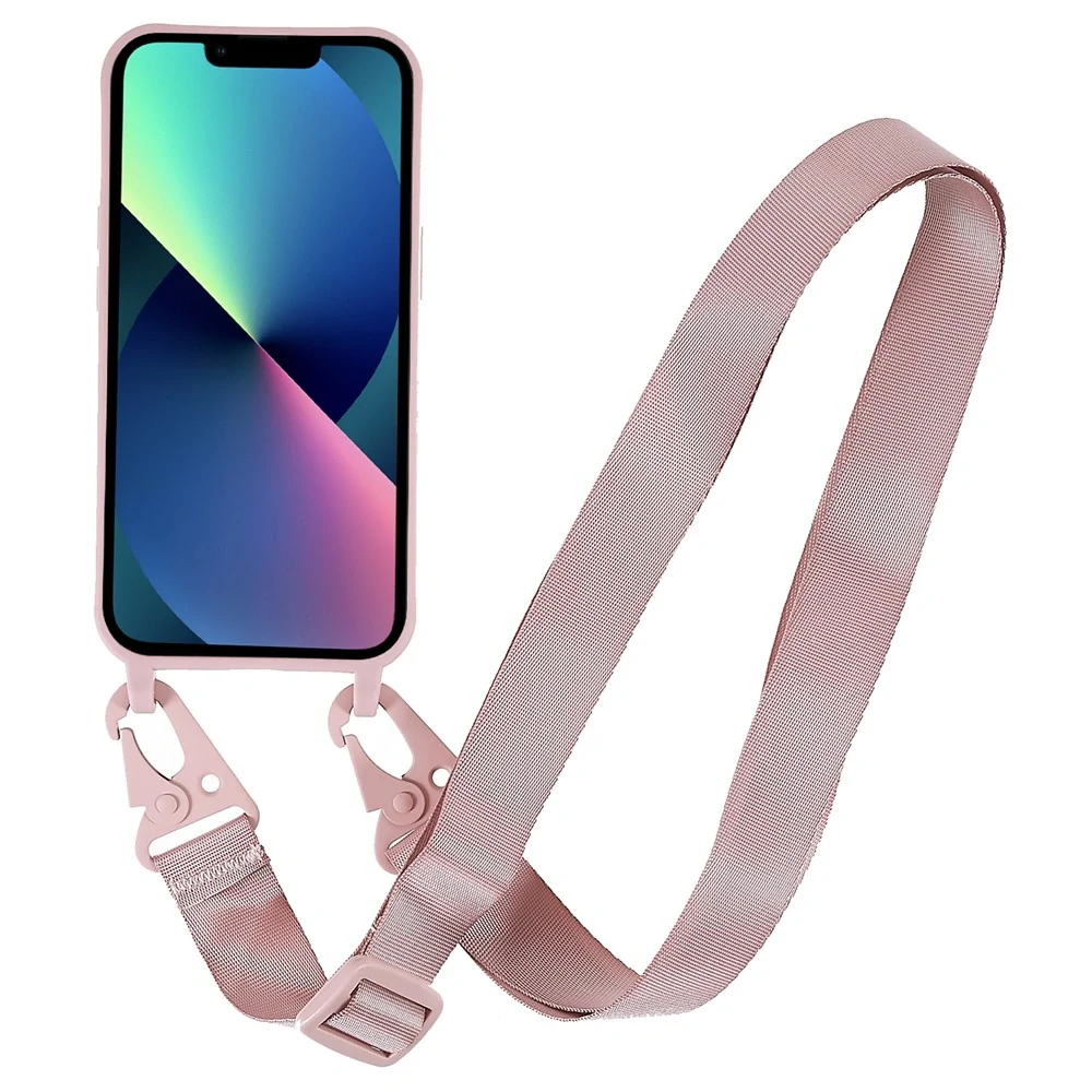 Kryt na iPhone 13 Pro Wide gumový se šňůrkou na krk starorůžový