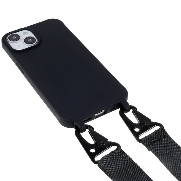 Kryt na iPhone 14 Wide gumový se šňůrkou na krk černý