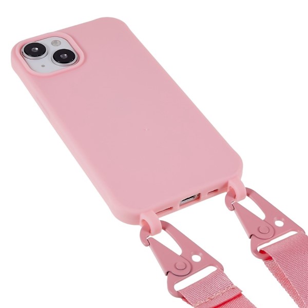 Kryt na iPhone 14 Wide gumový se šňůrkou na krk růžový