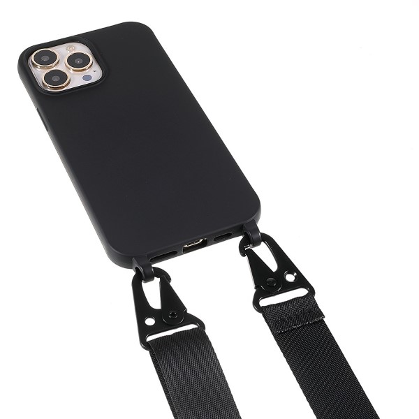 Kryt na iPhone 13 Pro Wide gumový se šňůrkou na krk černý