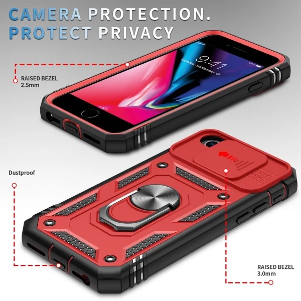 Kryt na iPhone 7 / 8 / SE 2020 / SE 2022 odolný s krytkou na fotoaparát červený