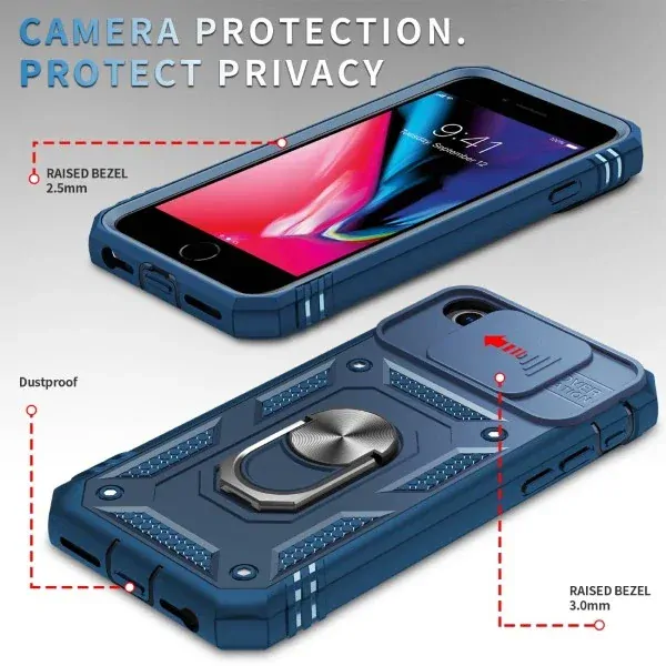 Kryt na iPhone 7 / 8 / SE 2020 / SE 2022 odolný s krytkou na fotoaparát tmavě modrý