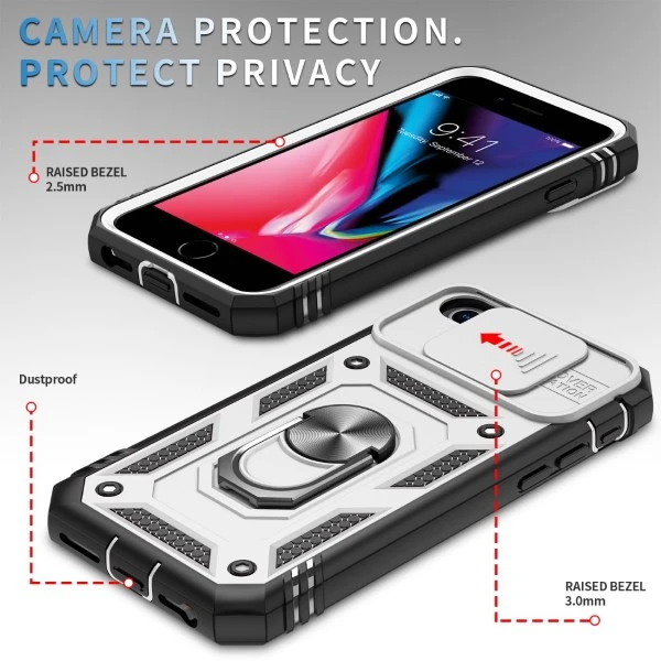 Kryt na iPhone 7 / 8 / SE 2020 / SE 2022 odolný s krytkou na fotoaparát bílý