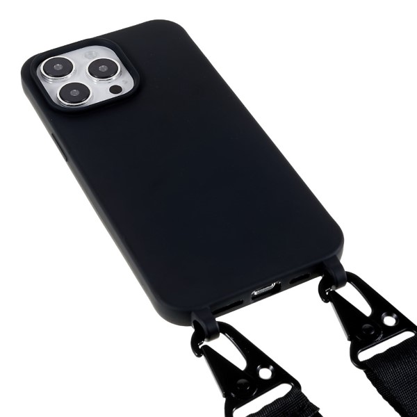 Kryt na iPhone 14 Pro Max Wide gumový se šňůrkou na krk černý