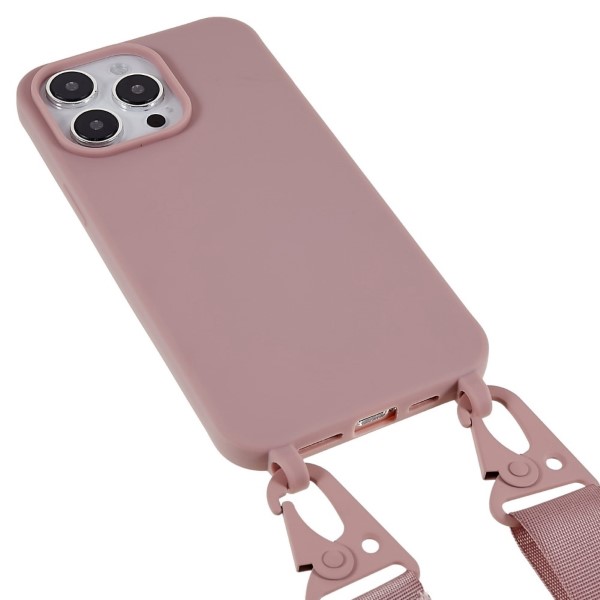 Kryt na iPhone 14 Pro Max Wide gumový se šňůrkou na krk starorůžový