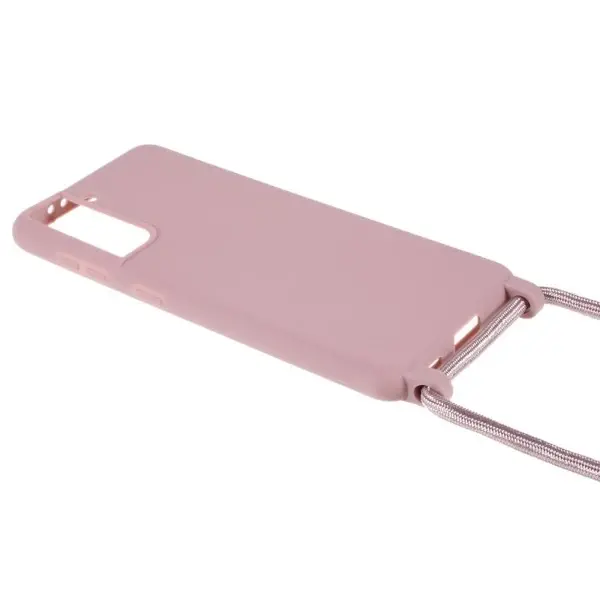 Kryt na Samsung Galaxy S21 gumový se šňůrkou na krk růžový