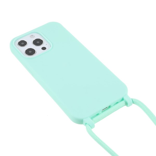 Kryt na iPhone 13 Pro Max gumový se šňůrkou na krk modrý