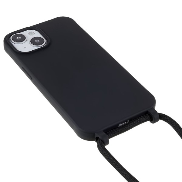 Kryt na iPhone 14 Plus gumový se šňůrkou na krk černý