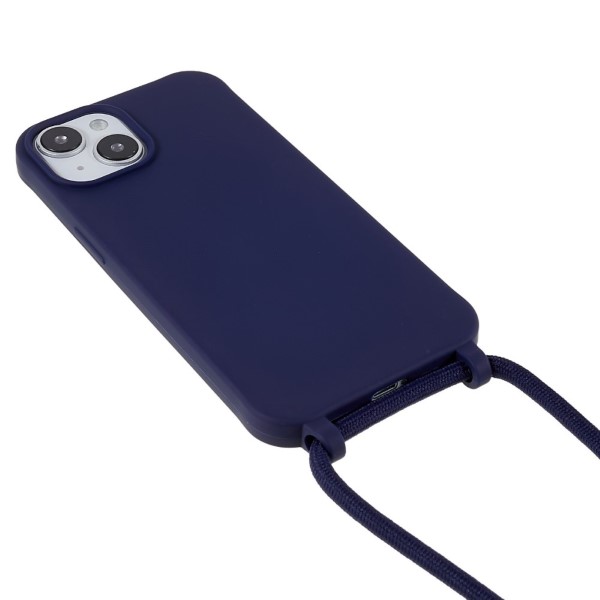 Kryt na iPhone 14 Plus gumový se šňůrkou na krk modrý