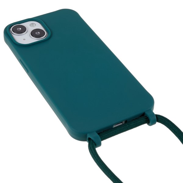 Kryt na iPhone 14 Plus gumový se šňůrkou na krk zelený