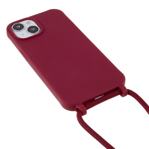 Kryt na iPhone 14 Plus gumový se šňůrkou na krk vínový