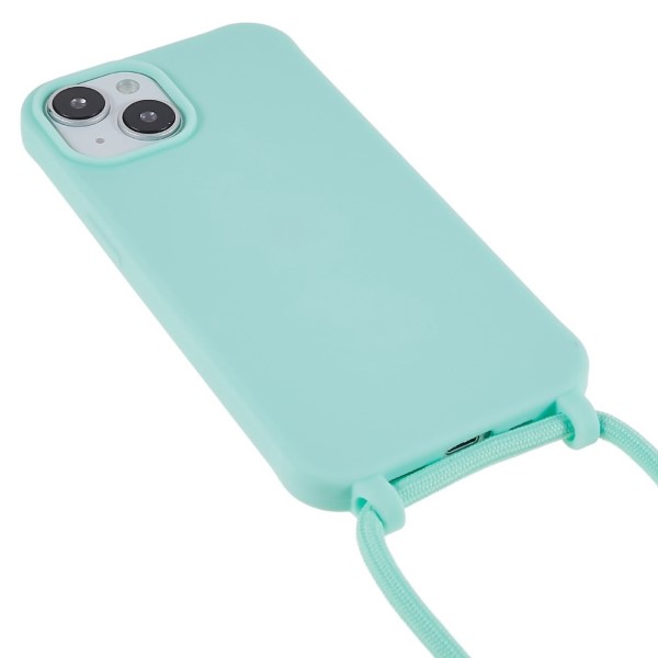 Kryt na iPhone 14 Plus gumový se šňůrkou na krk světle modrý