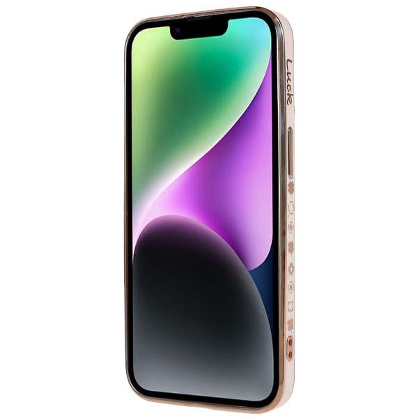 Kryt na iPhone 14 Plus Electroplated čtyřlístek růžový
