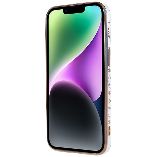Kryt na iPhone 14 Plus Electroplated čtyřlístek bílý