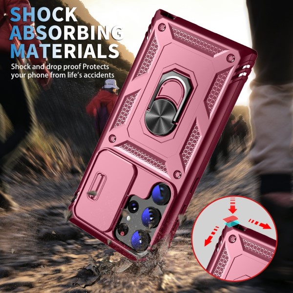 Kryt na Samsung Galaxy S23 Ultra odolný s krytkou na fotoaparát vínový