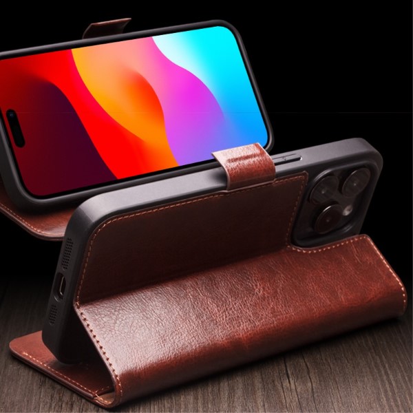 Pouzdro QIALINO na iPhone 15 Pro Max Kožené hnědé