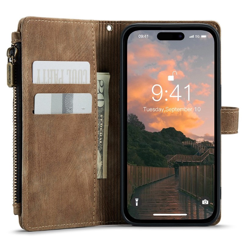 Pouzdro pro iPhone 15 Pro Max CASEME Luxury Double Layer hnědé