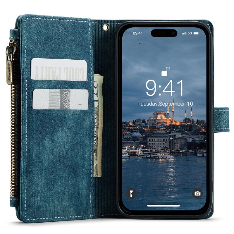 Pouzdro pro iPhone 15 Pro Max CASEME Luxury Double Layer modré