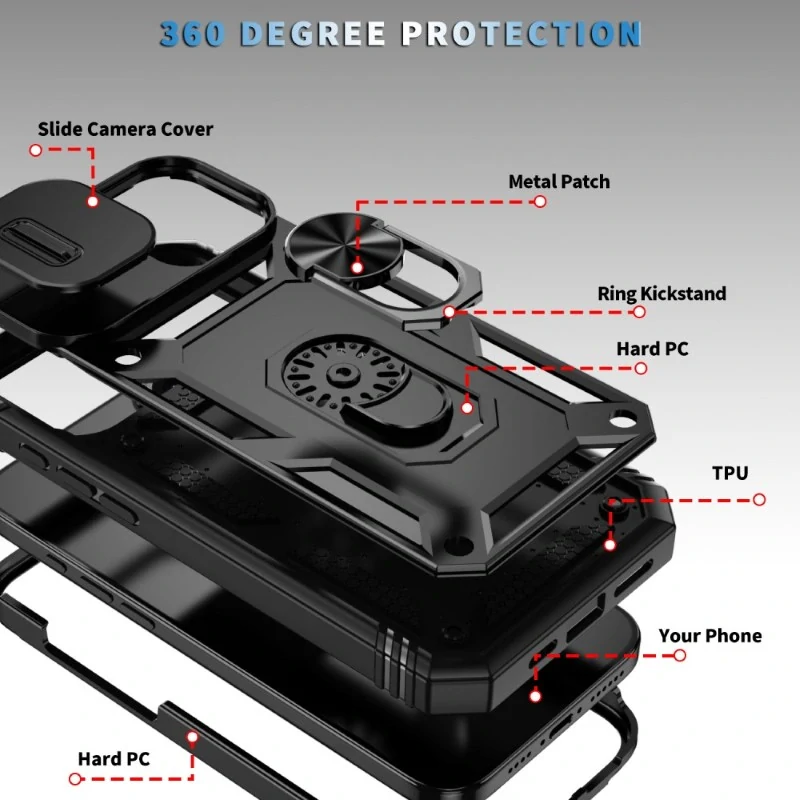 Kryt na iPhone 16 odolný s krytkou na fotoaparát černý